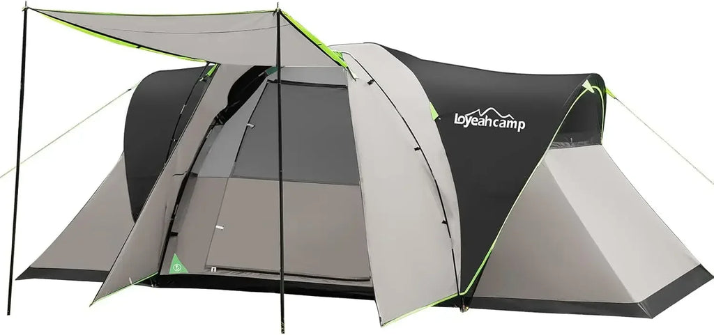 8 Person Larger Extended Dome Camping Tent with 3 Rooms, Waterproof Semi-Freestanding Family Outdoor Tent with Spacious Interior
