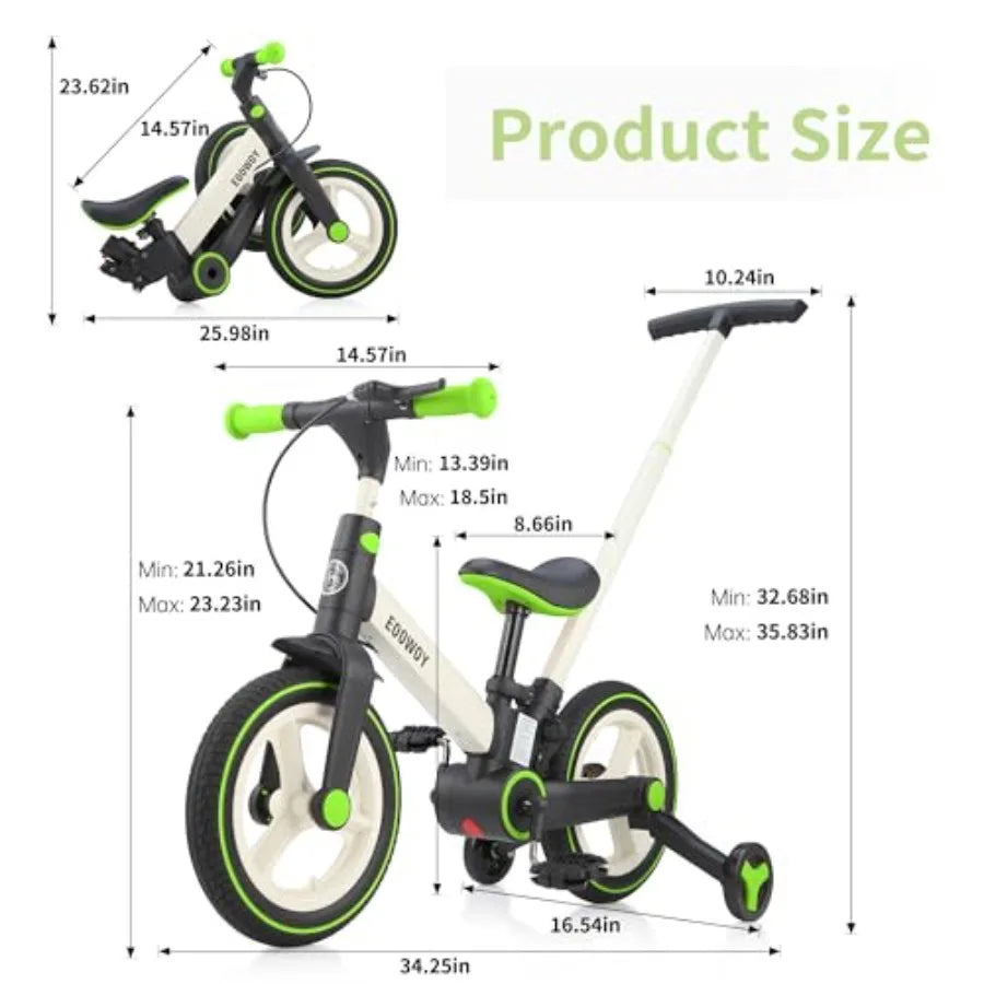 6 in 1 Foldable Balance Bike with Push Handle for 18-60 Months Training Wheels Pedals Blue Balance Bicycle for Boys and Girls w