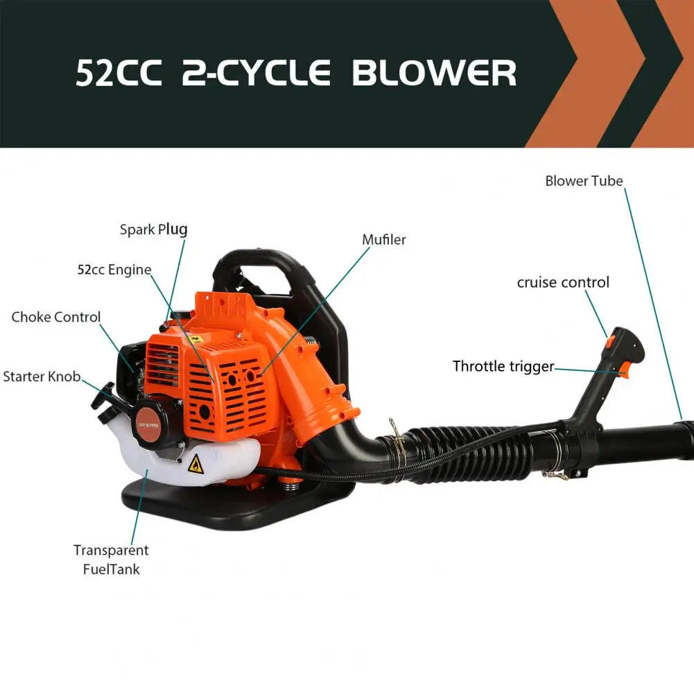 52CC Gas Powered Backpack Leaf Blower 2 Stroke Strong Wind Snow Blower 550 CFM Garden Yard Power Tools
