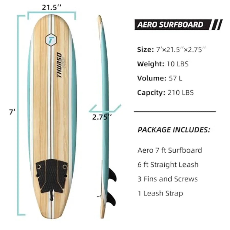 7/8 ft Soft Top Foam Beginner Surfboard for Adults and Perfect Longboard for Surfing Beach Fun and Water Sports Lightweight and