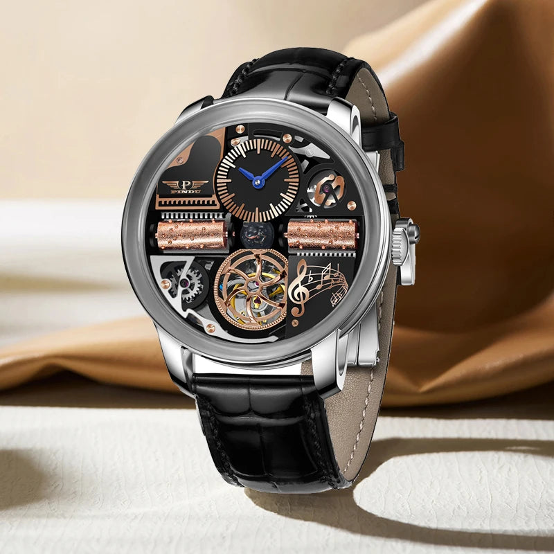 PINDU Design NEW The Godfather Machinery Watch Men Stainless Steel Sapphire Glass Top Luxury Automatic Wristwatches Waterproof