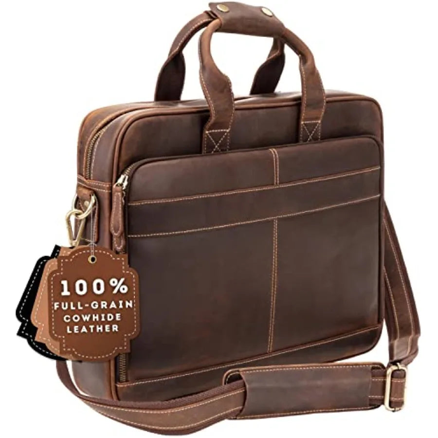 Full-Grain Leather Briefcase for Men - Laptop Bag with Leather Computer Compartment in Brown Durable and Stylish Design for Pro