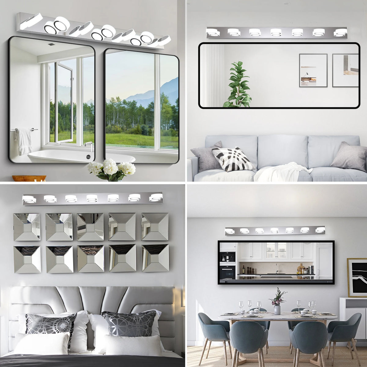 7-light Modern silver LED dressing area lighting fixture with acrylic lampshade - energy-saving bathroom wall light with adjusta