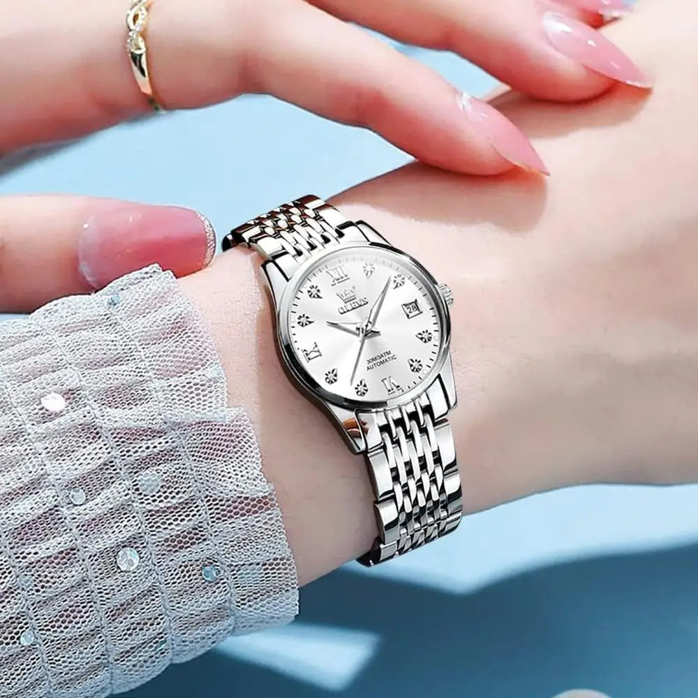 OLEVS Automatic Women Watches Diamond Tourbillon DrWrist Watches Moon Phase Waterproo Luminous