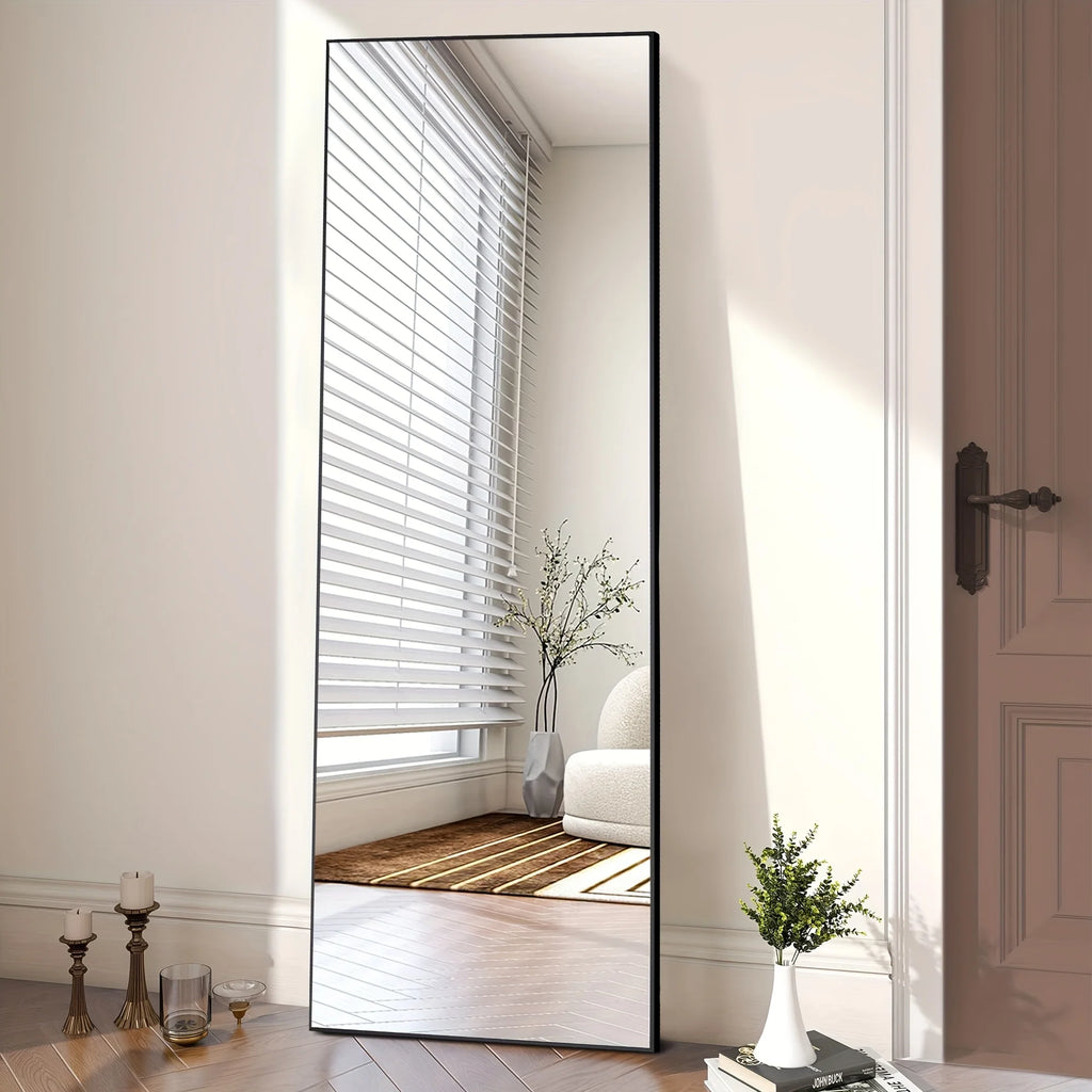 Arched/Rect Full Length Mirror, Full Body Mirror With Stand, Hanging Or Leaning For Wall, Aluminum Alloy Thin Frame Floor Standi