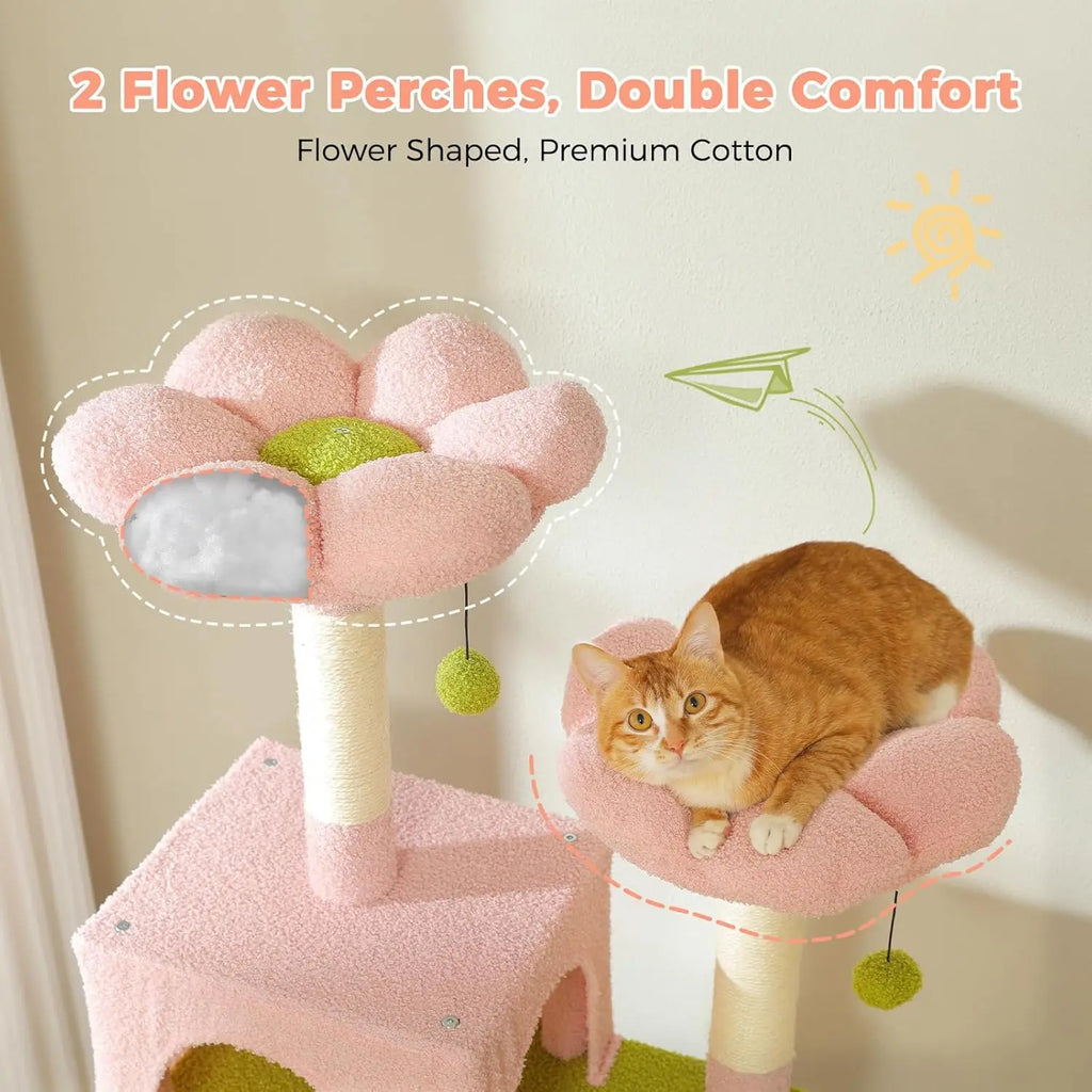 72-Inch Large Cat Tree with Steel Frame Hammock, 7 Scratching Posts, 2 Condos, Perches for Indoor Cats - Pink
