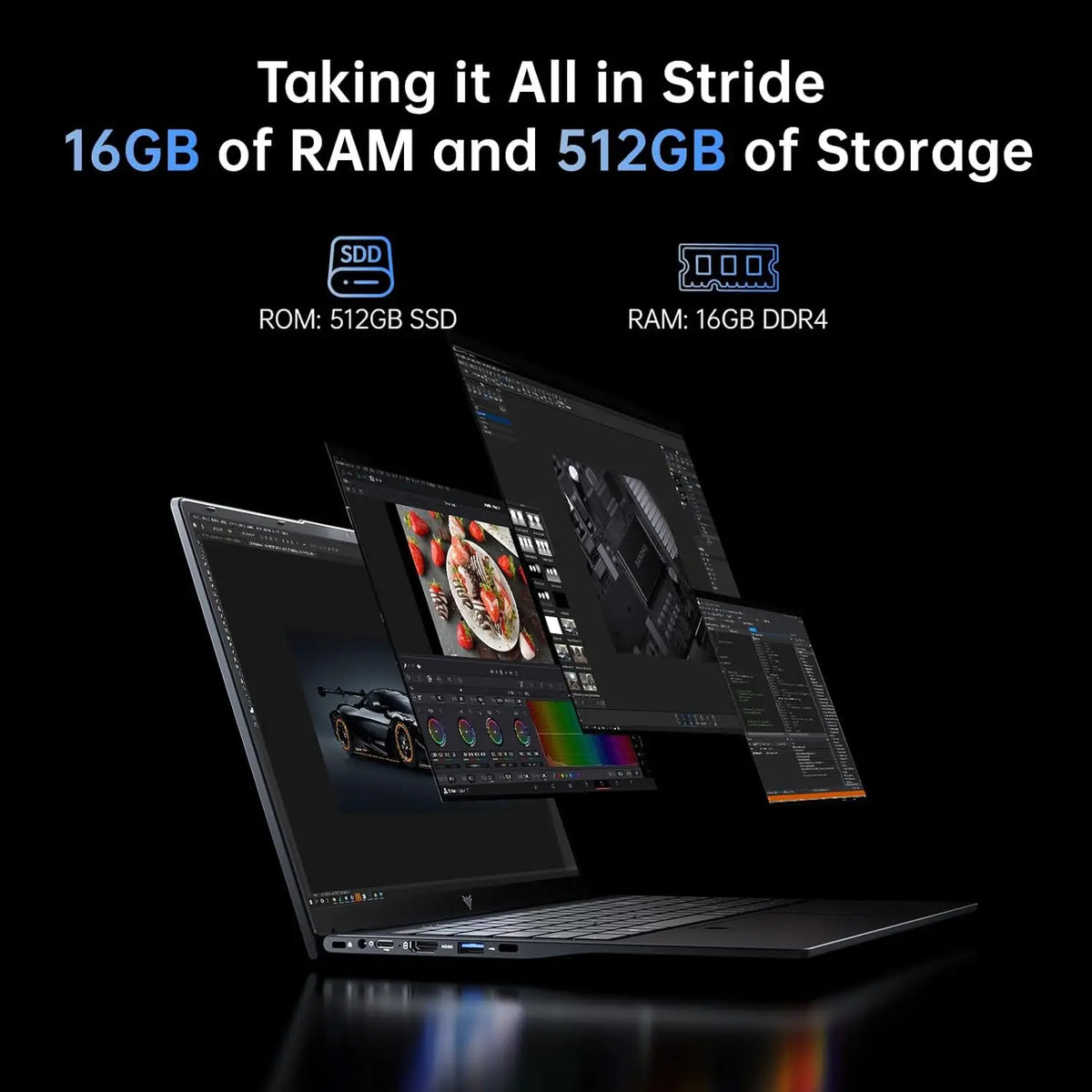 KAMRUI 15.6 Gaming Laptop Computer AMD Ryzen3 4300U Windows Laptop IPS 16GB DDR5 512GB NVMe SSD Backlit & Numeric Keyboard Wifi5