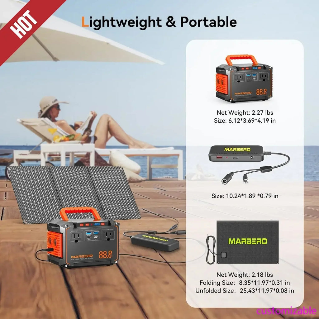 88.8Wh Portable Power Station with30WSolar Panel150WPeak Camping Solar Generator Power Bank with AC Outlet(2*AC2*USB A 2*USB C)