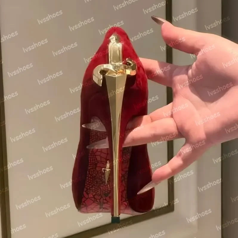 Sexy Design Cesare Paciotti Dagger Heels Silver Golden Metal Stiletto Heel Pointed Toe Women Pumps High Heels Brand Pointed Toe