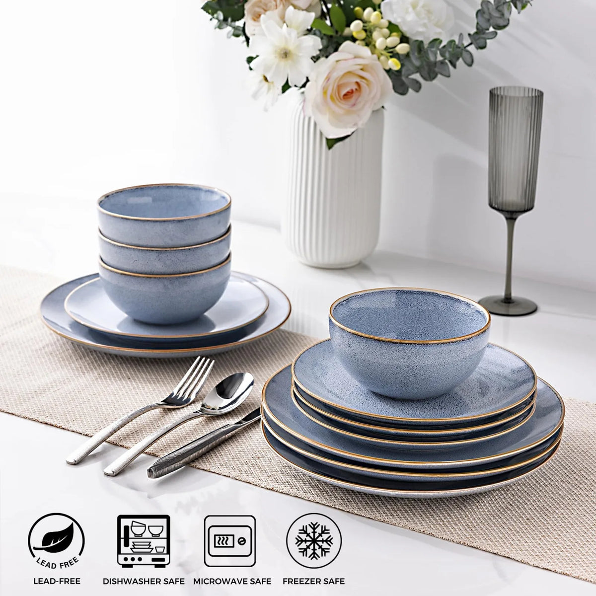 Ceramic Tableware Set12 Piece Ceramic Dinnerware Set for 4 Stoneware Plates Bowls Modern Tableware Perfect for Everyday Use and