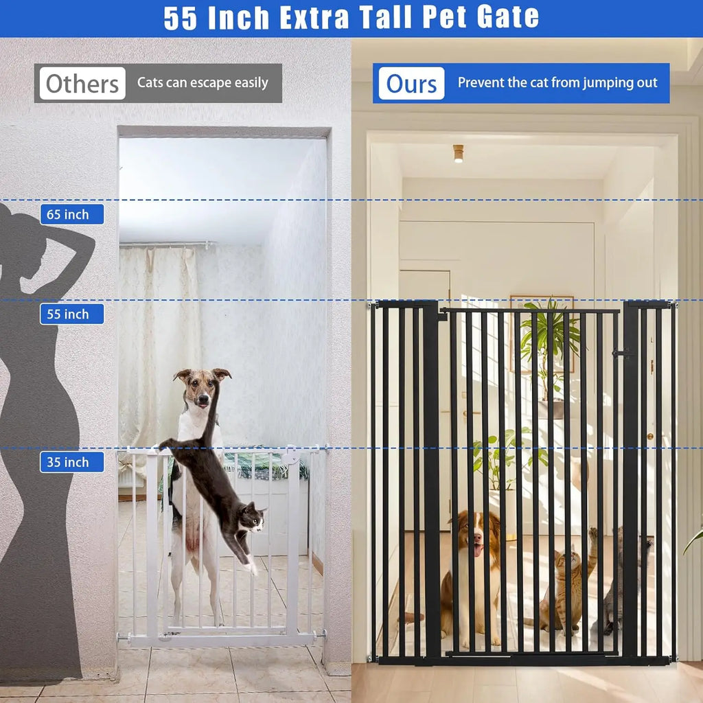 55" Adjustable Pet Gate for Cats and Dogs, Pressure Mounted Tall Gate for Doorways, Hallway, Stairs in Black