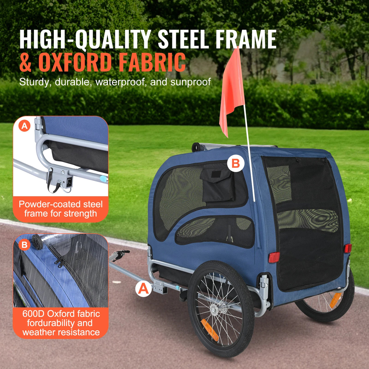SucceBuy 100 lbs Dog Bike Trailer Pet Cart Bicycle Carrier with Coupler Reflectors Flag Collapsible to Store for Dogs Travel