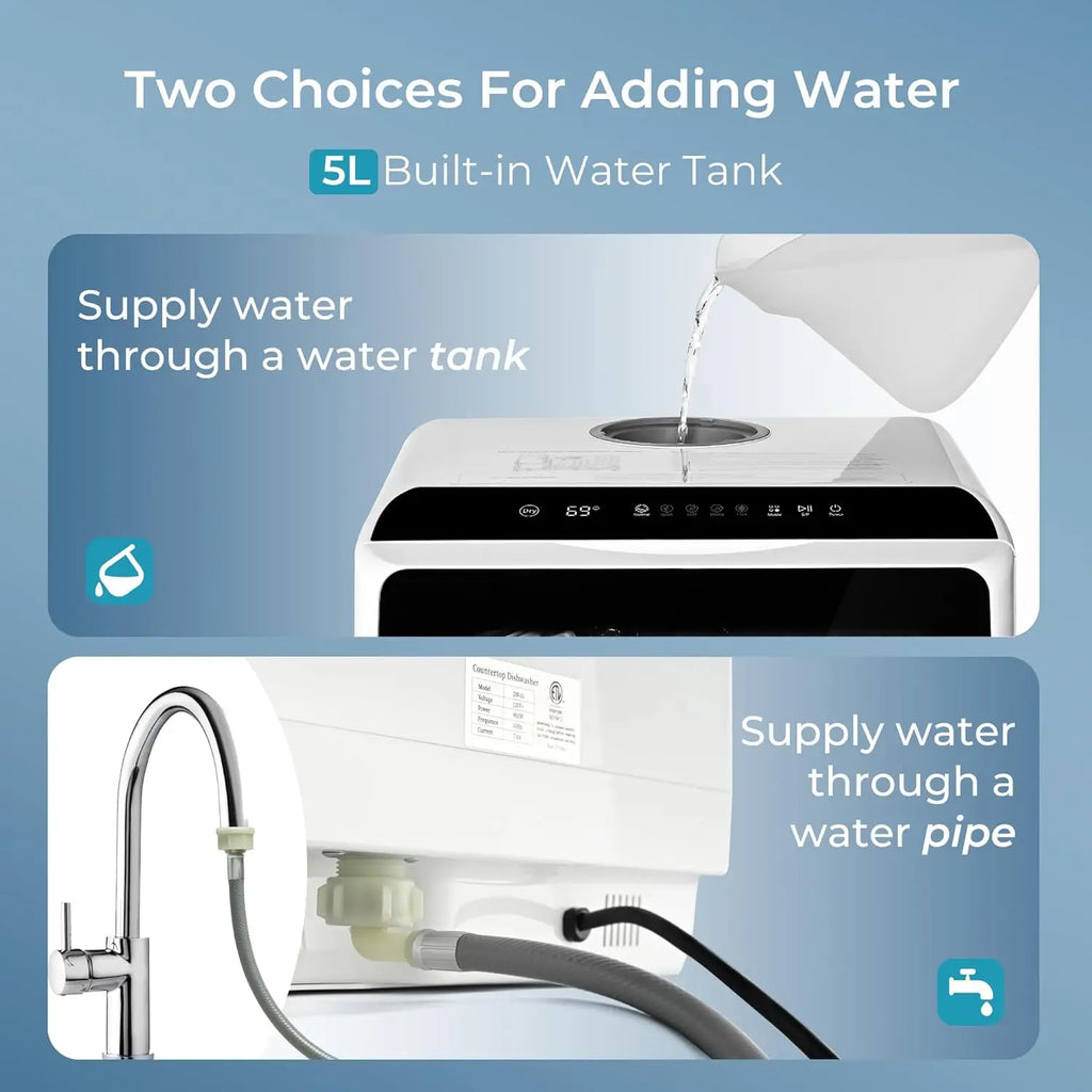 Portable Countertop Dishwasher with 6 Programs, 5L Built-in Tank, No Hookup Needed for Apartments & RV