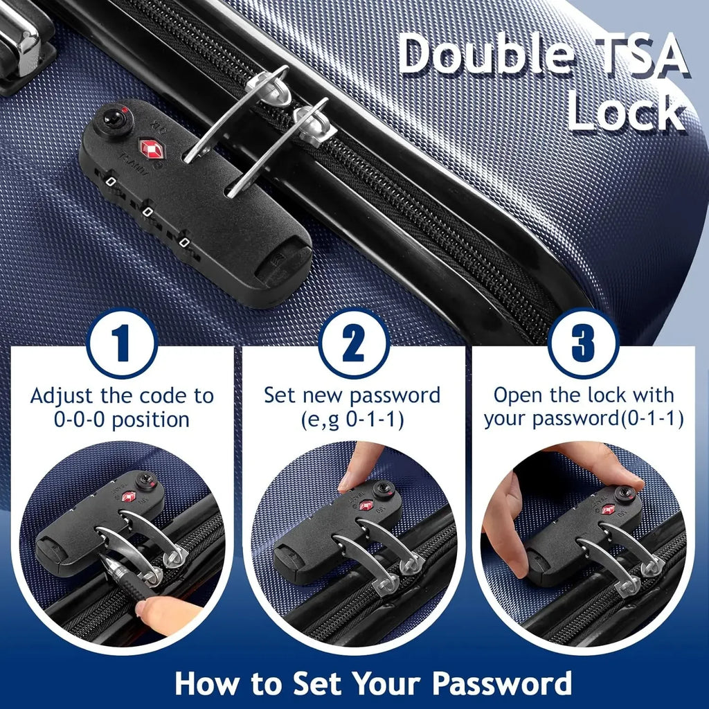 Set of 3 Hardside Carry on Suitcase Sets with Spinner Wheels & TSA lock, Portable Lightweight ABS Luggages for Travel, Business