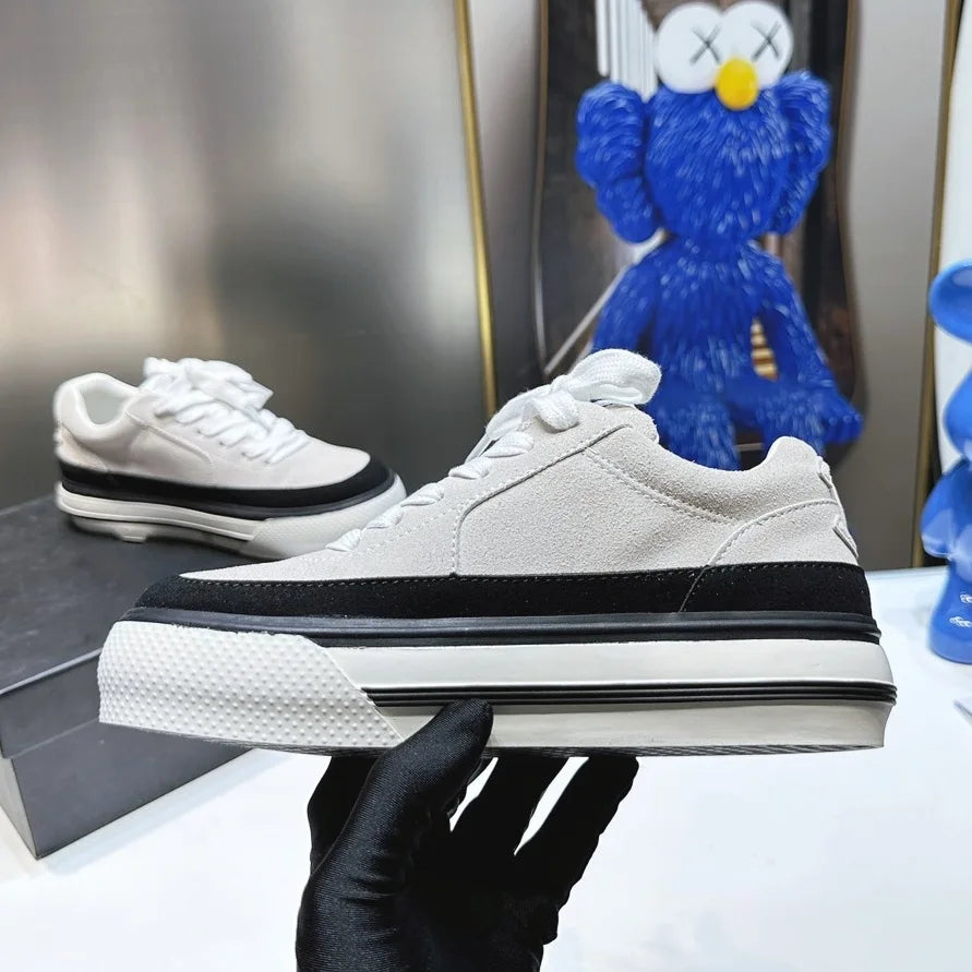 2026 Designer Brand Leather Thick-soled Panda Board Shoes Fashion Inner Height Increase Casual Shoes Round Head Wear-resistant