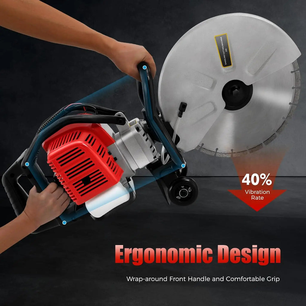 52CC 2-Stroke Gas Concrete Cut Off Saw 1400W Wet Dry Cutting Power Tool High Speed 1800RPM Ergonomic Design