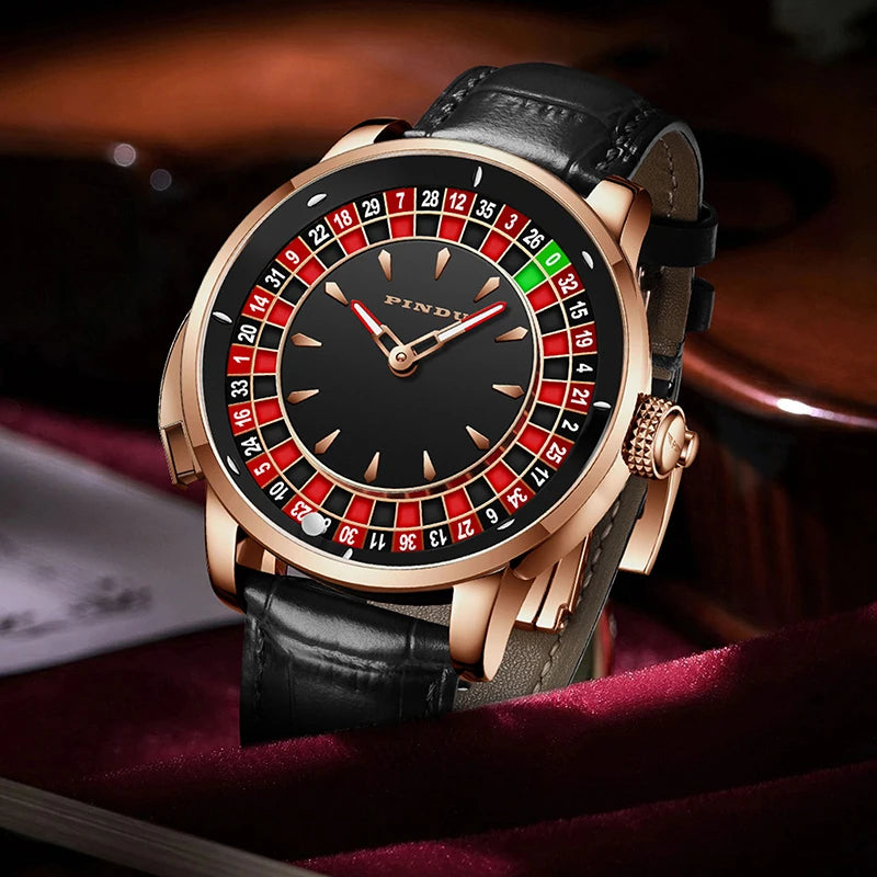 PINDU Rotating Dial Design Mechanical Watches Men NH35 Movement Sapphire Waterproof Leather Luxurious Automatic Wristwatches
