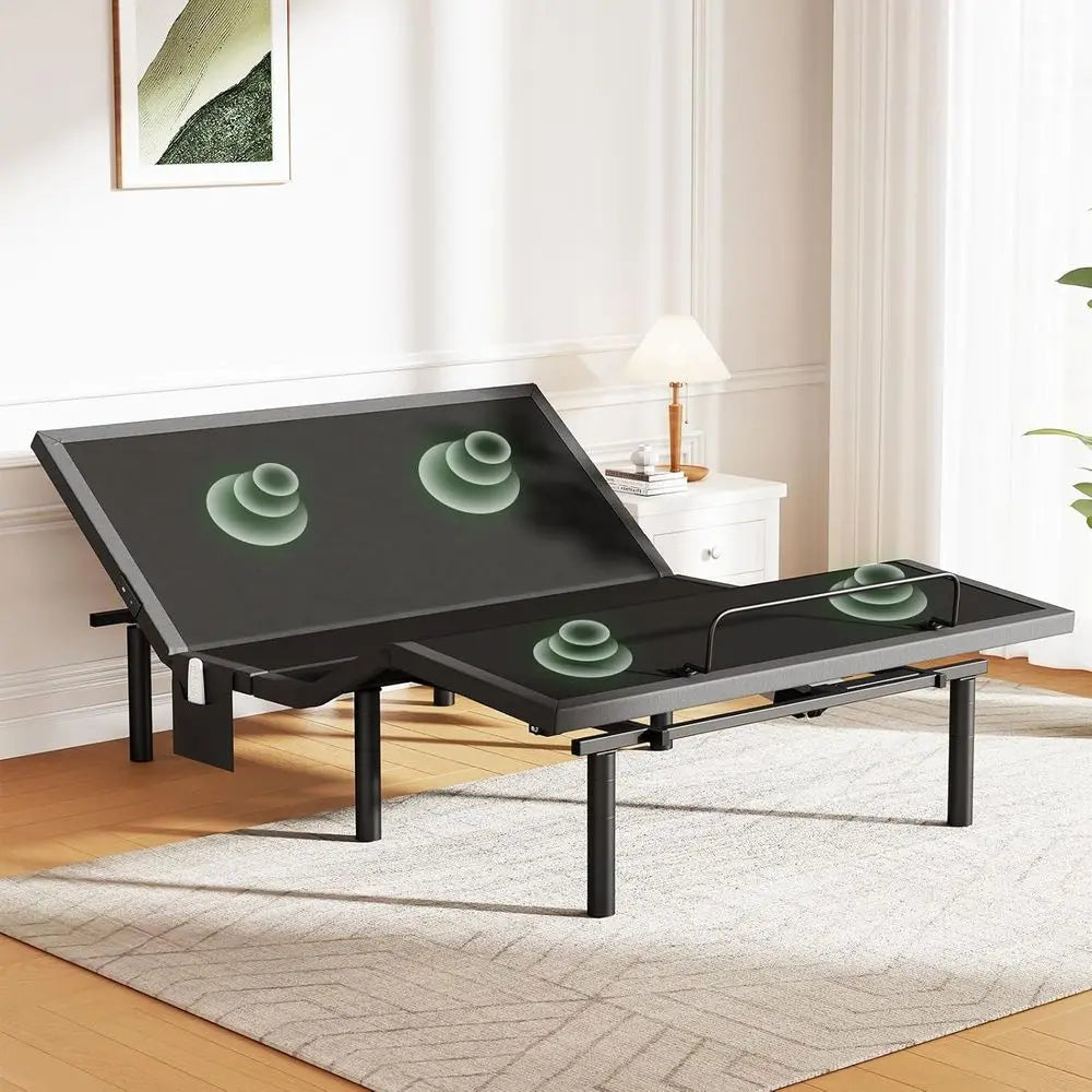 Adjustable Bed Base with Massage, USB Ports, Nightlight, Wireless Control, Quick Assembly, Multiple Height Settings