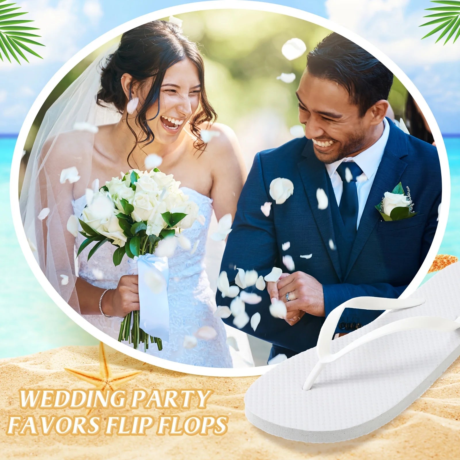 24 Pairs Bulk Wedding Guest Flip Flops with Matching Bags & Cards - Bulk PE Slippers for Pool Beach Party, White & Black Wedding