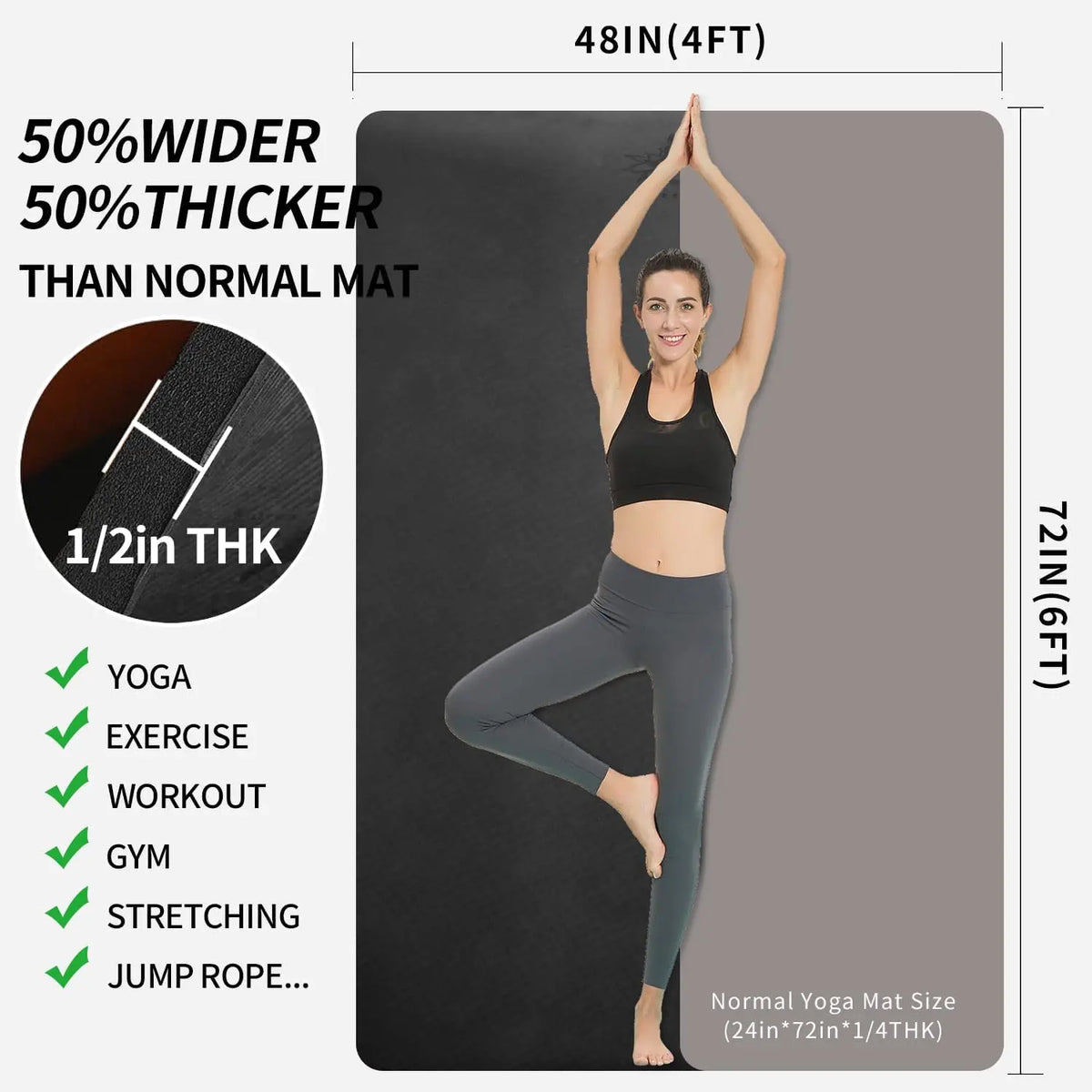 Extra Large Thick TPE Yoga Mat 6x4 Feet Non-Slip for Home Workouts Pilates