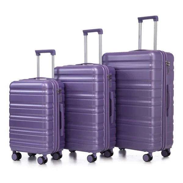 3Pcs ABS Luggage Set 20/24/28 Inch Spinner Wheels Carry On Suitcase Matching Color Combination Lock Purple