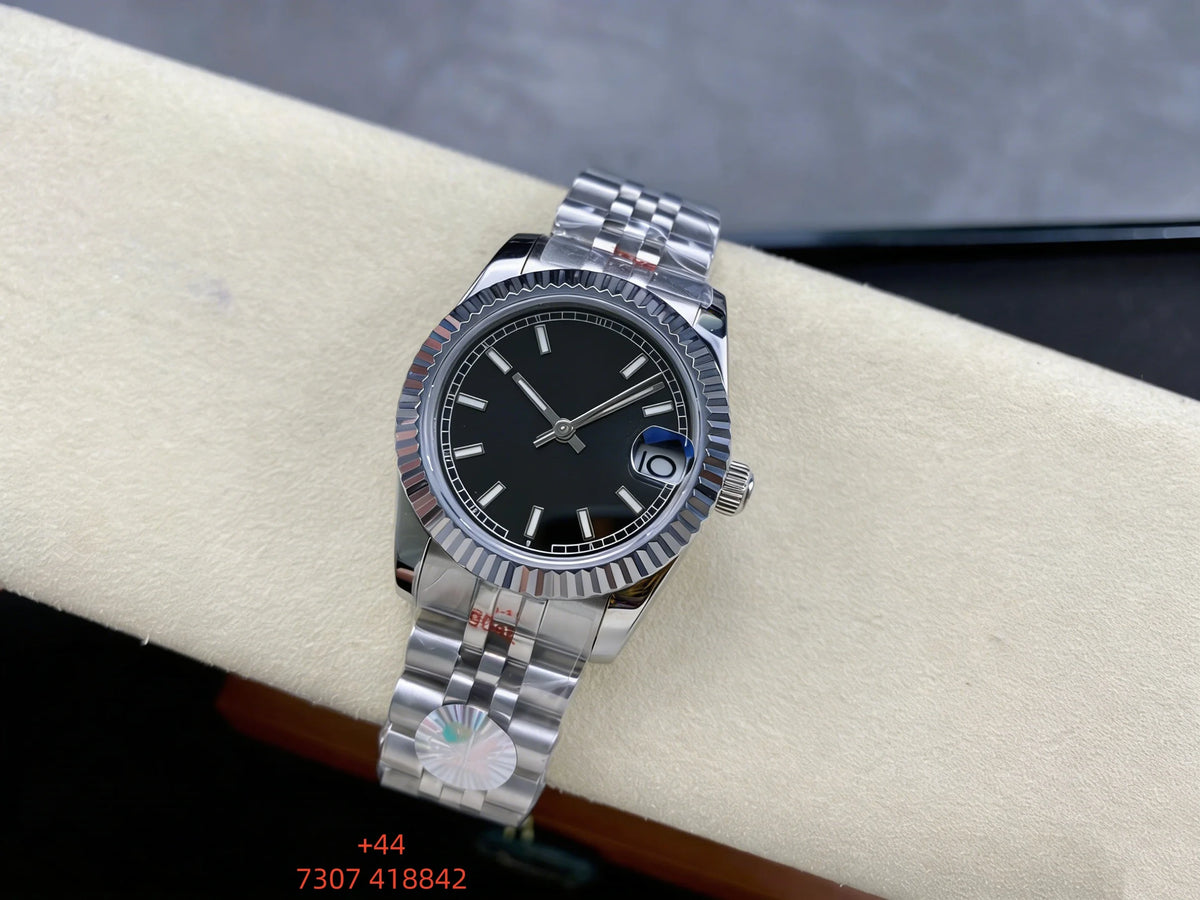 Customized luxury women's watch, featuring a 31mm dial, stainless steel strap, and fully automatic mechanical movement