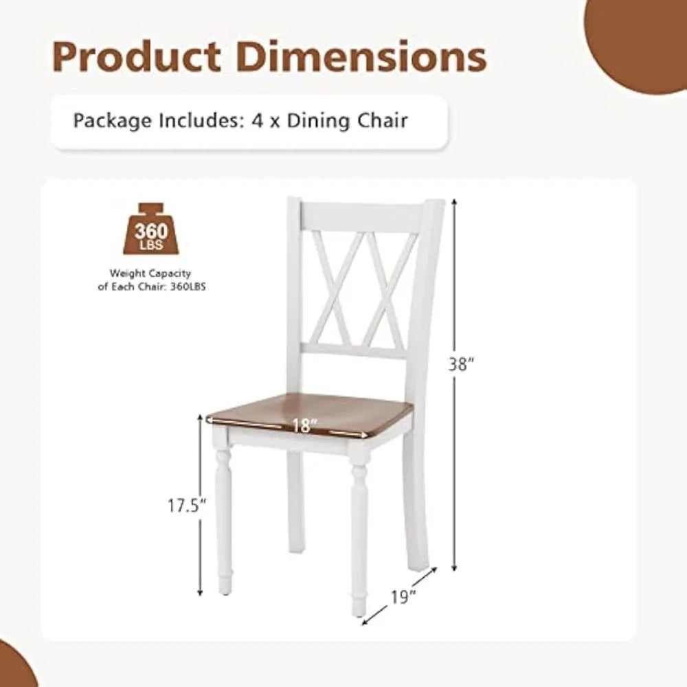 Dining Room Chairs Set of 4 White - Wooden Farmhouse Kitchen Chairs with Rubber Wood Seat, Acacia Wood Legs, Max Load 360 Lbs,