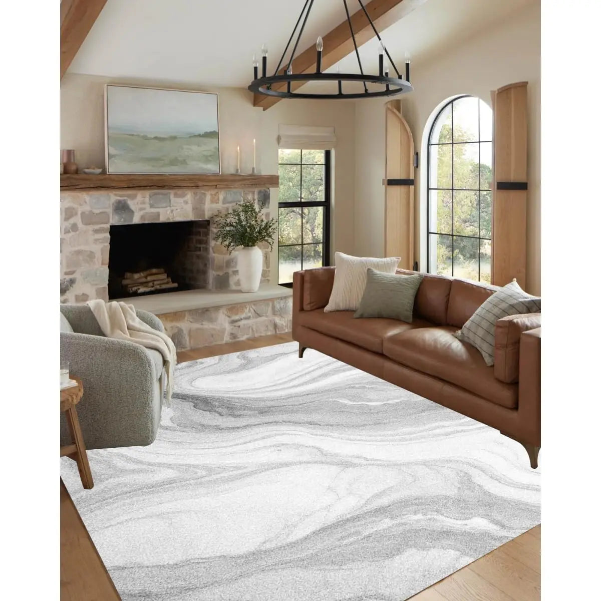 Abstract Marble Texture Area Rug Non Slip Washable Stain Resistant for Bedroom Living Room Office 6x9, Customized