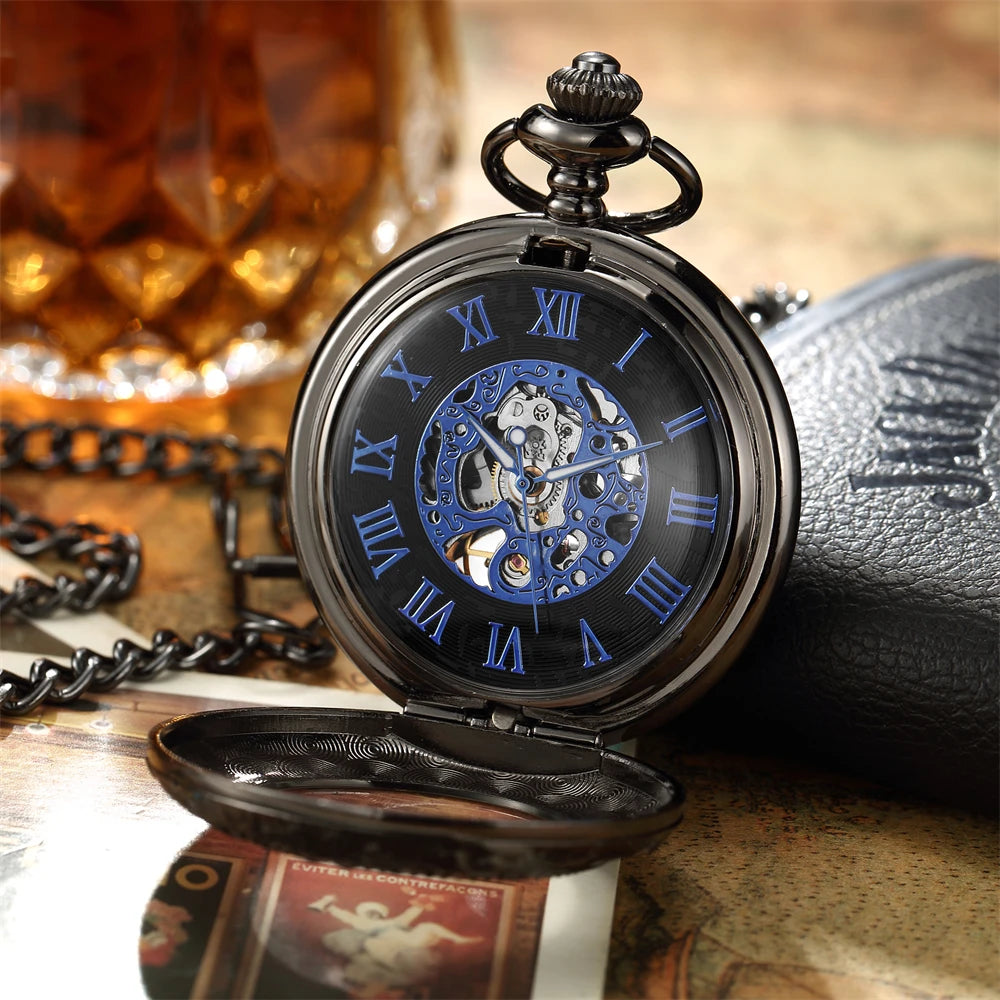 Luxury Retro Golden Hollow Skeleton Mechanical Pocket Watch Mens Fob Chain Steel Exquisite Sculpture Women Men Pocket Wath Gifs