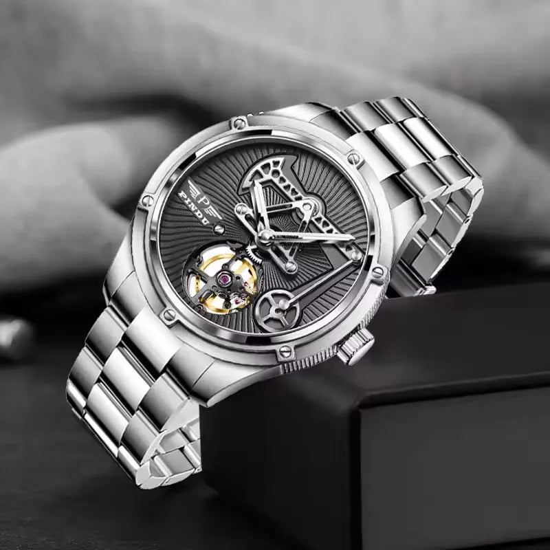PINDU Design New Oil Well Mechanical Watch Men Miyata 8215 Movement Sapphire Mirror Waterproof Business Mechanical Wristwatches