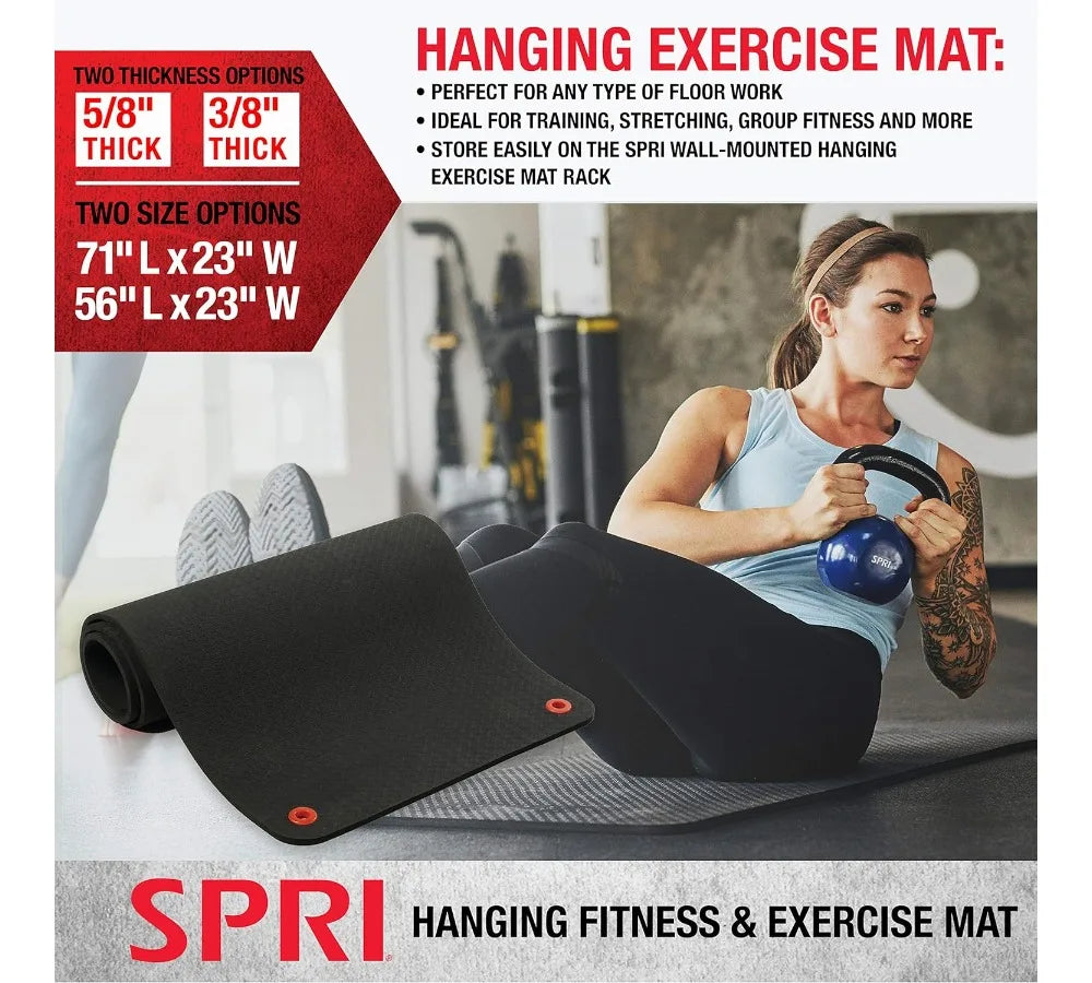 Commercial Grade Hanging Exercise Mat, Dense Foam Yoga Fitness Mat with Reinforced Holes for Gym Classes