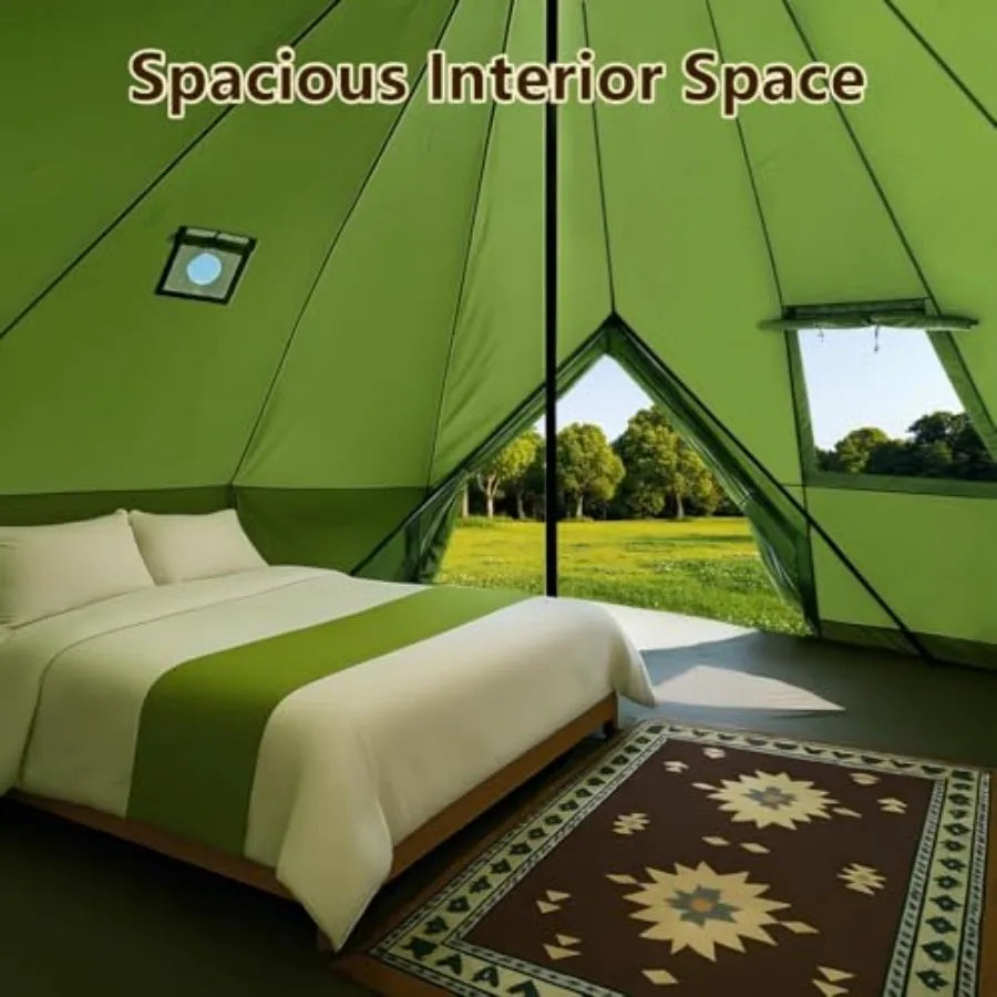 Bell Yurt Tent with Stove Jack Waterproof Luxury 4 Season Tent 420D Oxford Cloth Green Glamping Tents for Family Outdoor Campin