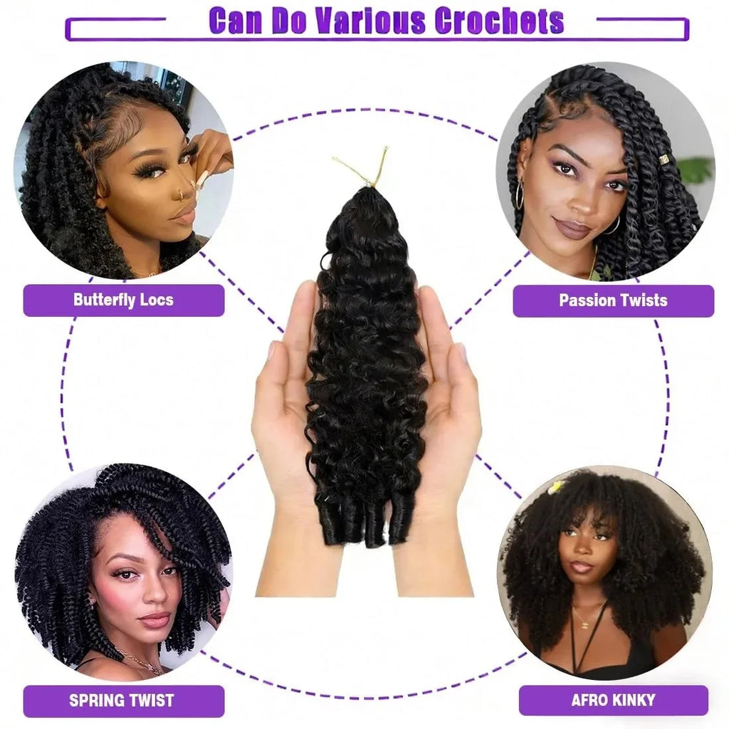 14A Burmese Curly Crochet Human Hair Extensions Knotless Pre-Separated Curly Human Hair With String Pre-Looped Reusable Feather
