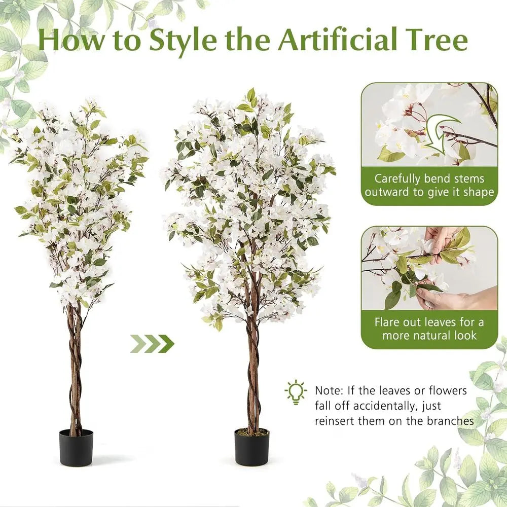 Artificial Tall Floor Tree with 910 Flowers and 105 Leaves, Real Wood Trunk, Suitable for Indoor Living Room and Bedroom Decor,
