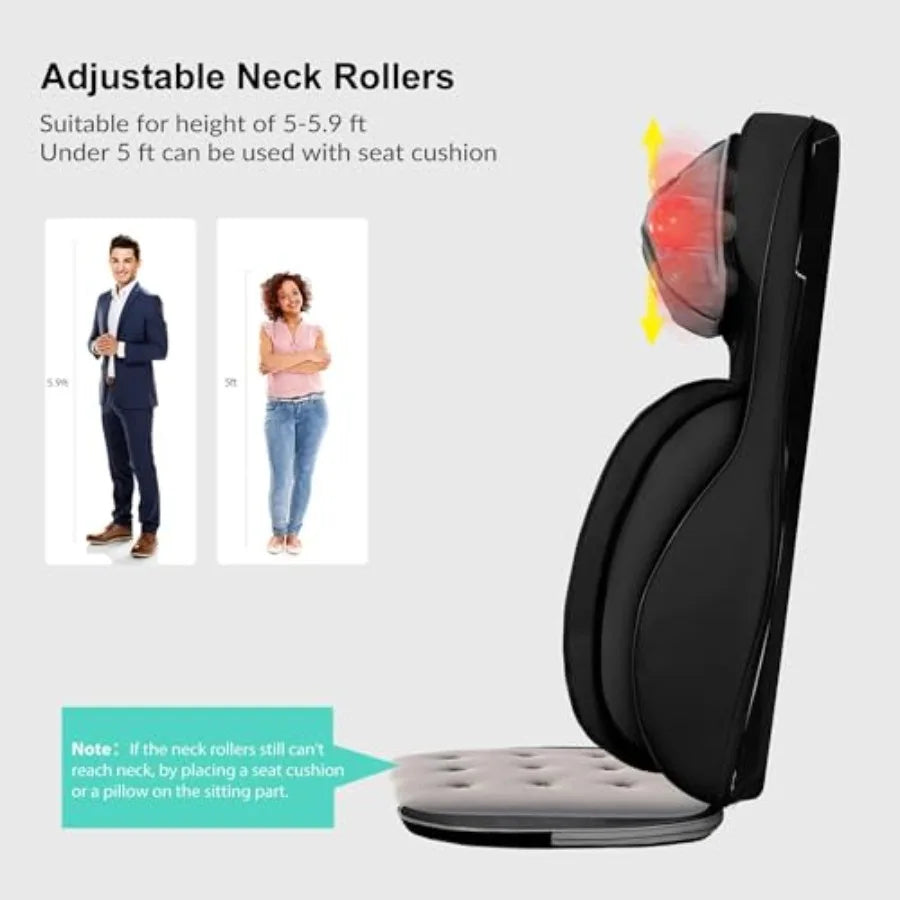 Shiatsu Back Massager with Heat 3D Kneading Massage Chair Pad for Neck and Back Pain Relief Deep Tissue Massage Pad in Black fo