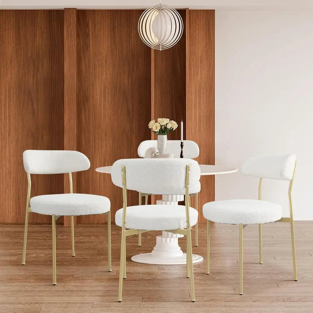 Set of 4 Oval Upholstered Dining Chairs with Curved Backrest and Gold Metal Legs for Dining Room or Kitchen Island