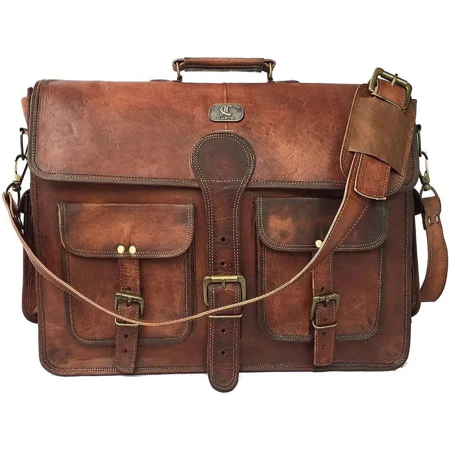 Leather Messenger Bag for Men, 18 Inch Laptop Crossbody, Handmade Leather Shoulder Satchel Bag for Men, Full Grain Business Brie
