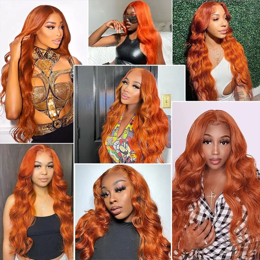 30 Inch Ginger Orange Body Wave Human Hair Wig HD 13x4 Lace Frontal Glueless Brazilian Style for Black Women