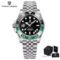 PAGANI DESIGN 40MM Men Mechanical Automatic Watch Left Crown GMT Sapphire Glass Ceramic Bezel Silver Jubilee Strap Watch for men
