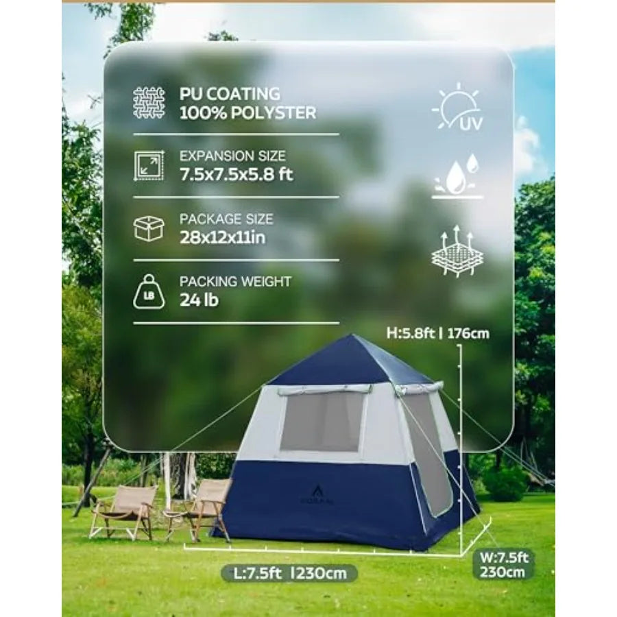 Inflatable Tents for Camping, Portable 4 Person Blow Up Air Tent, Waterproof Windproof Easy Setup Large Family Tent with 2 Doors