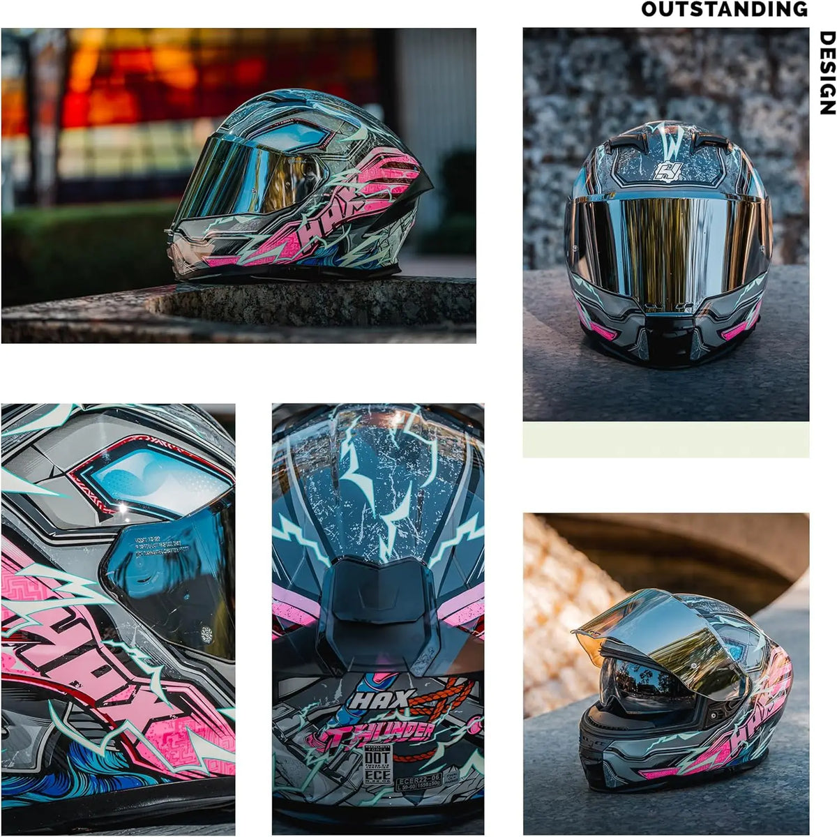 Force Glow-in-The-Dark Aerodynamic Full Face Helmet for Street E-Bikes DOT ECE Certified-Enhanced Dual Visor Adult Size Pinlock