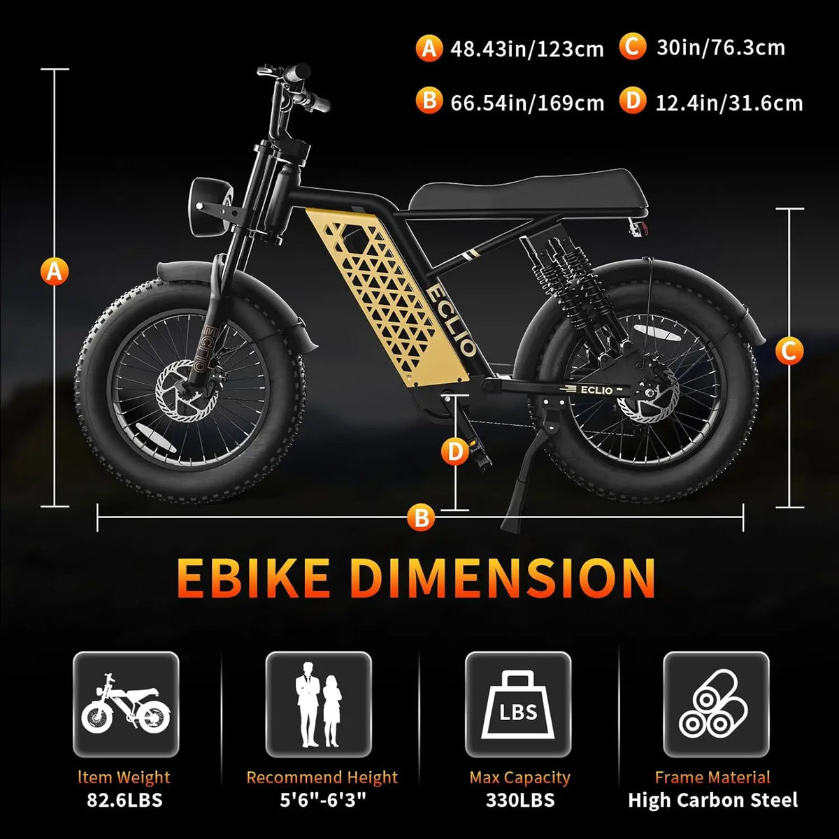 Electric Bike for Adults,20MPH, 48V 13Ah Battery 40-65Miles Ebike Moped Style, 20*4.0'' Fat Tire Electric Dirt Bike