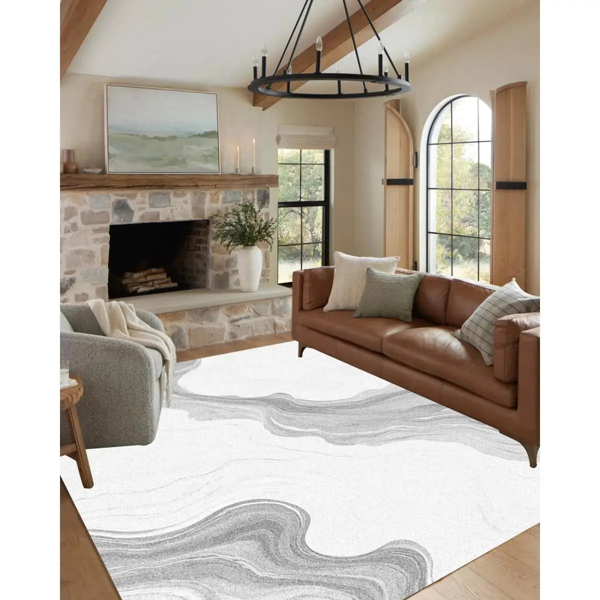 Abstract Marble Texture Area Rug Non Slip Washable Stain Resistant for Bedroom Living Room Office 6x9, Customized
