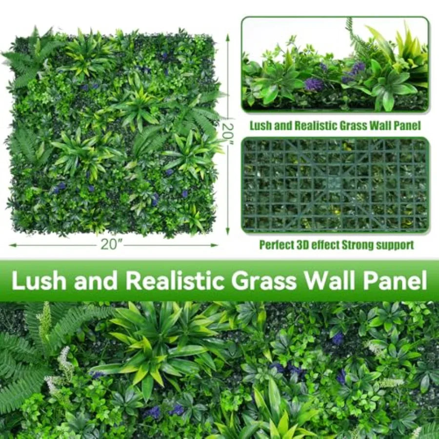Artificial Grass Wall Panels 20x20 12pcs Hedge Grass Backdrop UV-Anti Fake Greenery Plant Boxwood Panels Green Wall Decor for O