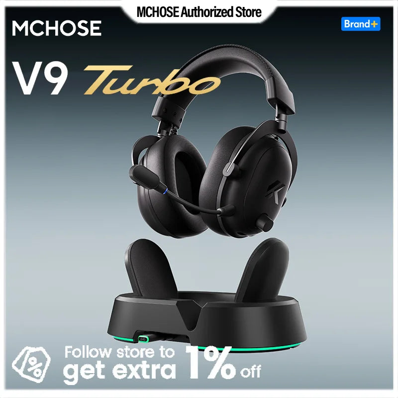 MCHOSE V9 Turbo Gaming Headset Support BT 2.4G Low Latency Wireless E-Sport Top Speed Connection with 2000mAh Magnetic Charging