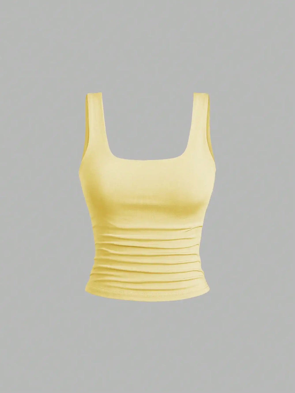 Women's Ruched Square Neck Tank Top Set, Casual Summer Floral & Solid Colors
