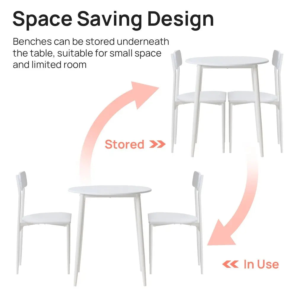 Round Dining Table Set for 2, 3Piece Wood Tabletop Samill Kitchen Table and Chairs with Strong Metal Frame, Spacesaving Modern D