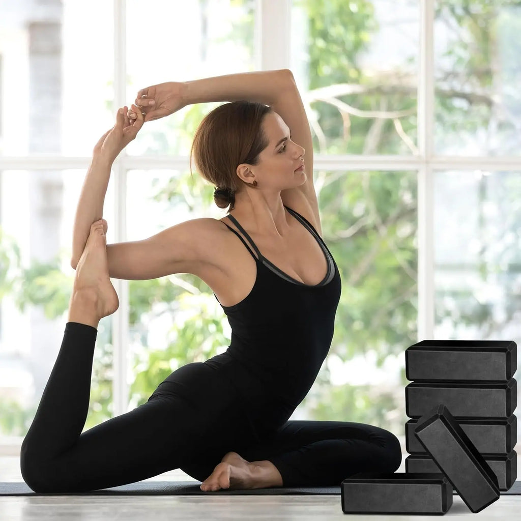 High Density EVA Foam Yoga Blocks for Yoga, Pilates and Meditation - Black, Lightweight and Non Slip