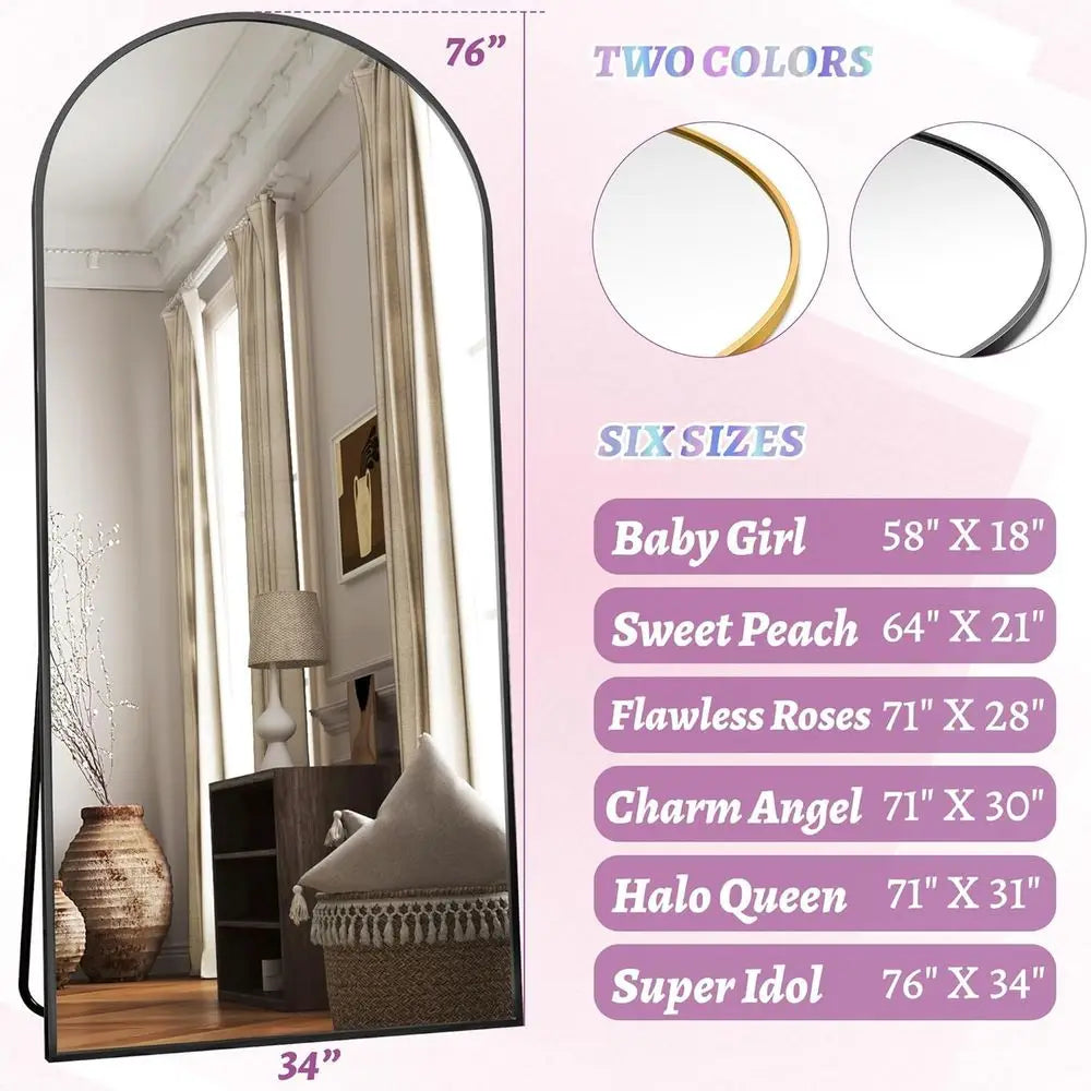 76 x 34 Full-Length Black Mirror with Stand for Bedroom or Living Room