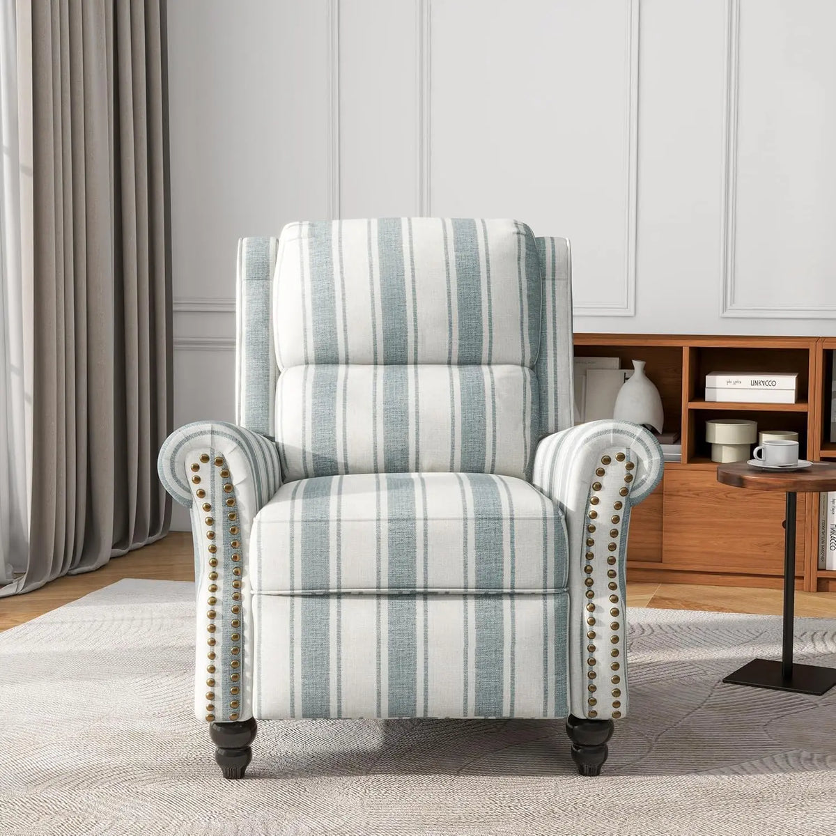 Pushback Floral Recliner Chair, Fabric Upholstered Armchair Push Back Accent Chair For Living Room, Rivet Trim Club, Customized